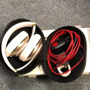 Beats White and Red Headphones with Case